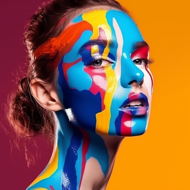 Uma mulher com as cores do seu rosto pintadas com as cores da sua cara.