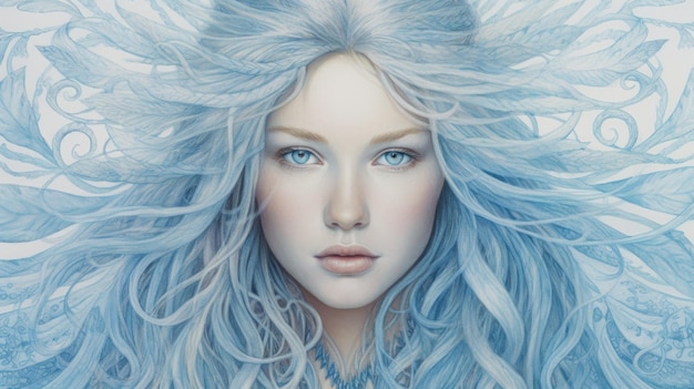 Uma mulher com cabelo azul e olhos azuis imagem generativa de IA