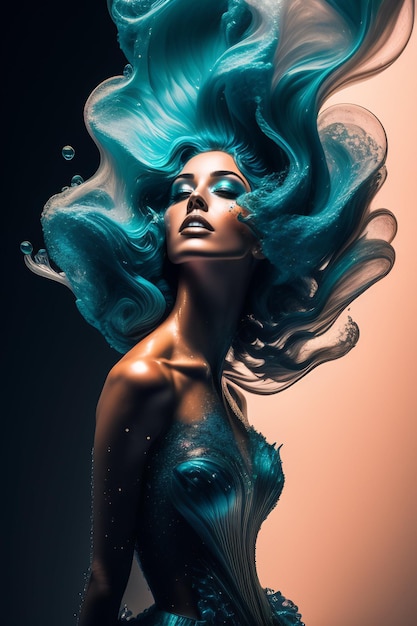 Uma mulher com cabelo azul e um cabelo azul