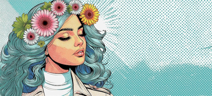 Foto uma mulher com cabelo azul e uma camisa branca no rosto