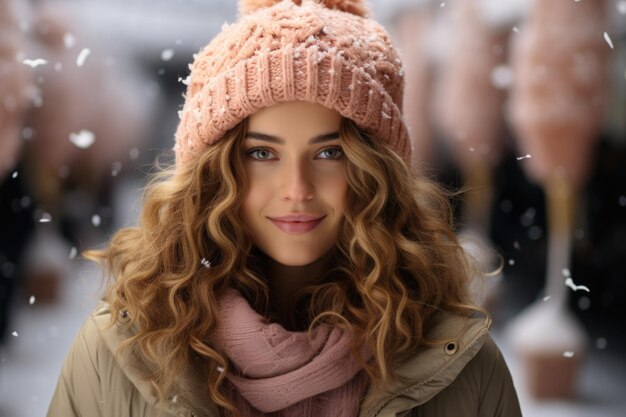 Uma mulher com cabelo comprido usando um chapéu rosa ai