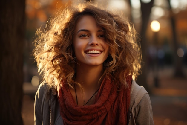 Uma mulher com cabelo encaracolado sorrindo