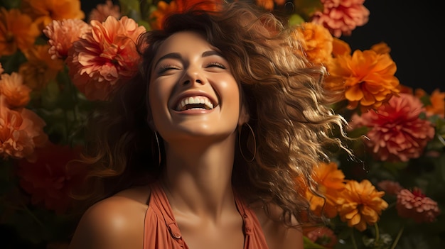 Foto uma mulher com cabelo longo e uma flor no cabelo