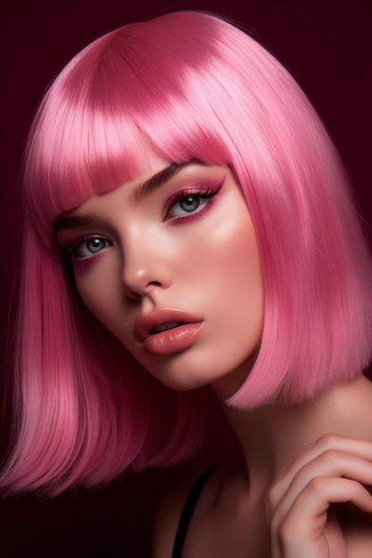 Uma mulher com cabelo rosa e cabelo rosa.