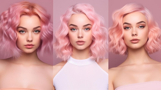 Uma mulher com cabelo rosa e um vestido rosa