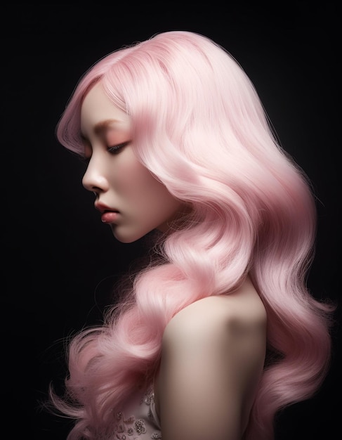 Uma mulher com cabelo rosa e uma peruca rosa