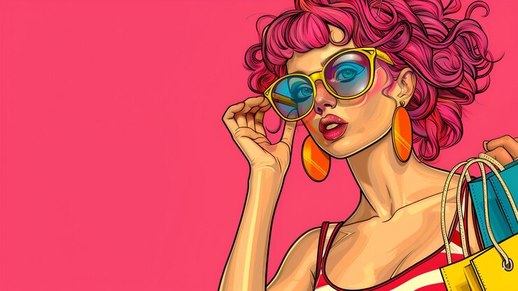 Foto uma mulher com cabelo rosa usando óculos de sol