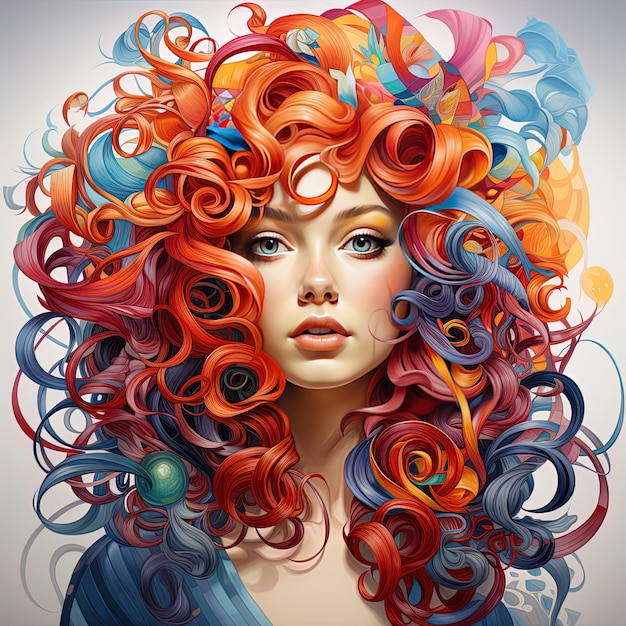 uma mulher com cabelos coloridos e um penteado colorido