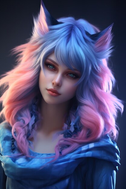 uma mulher com cabelos e orelhas coloridas