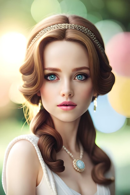 Uma mulher com cabelos longos e olhos azuis olha para a câmera.