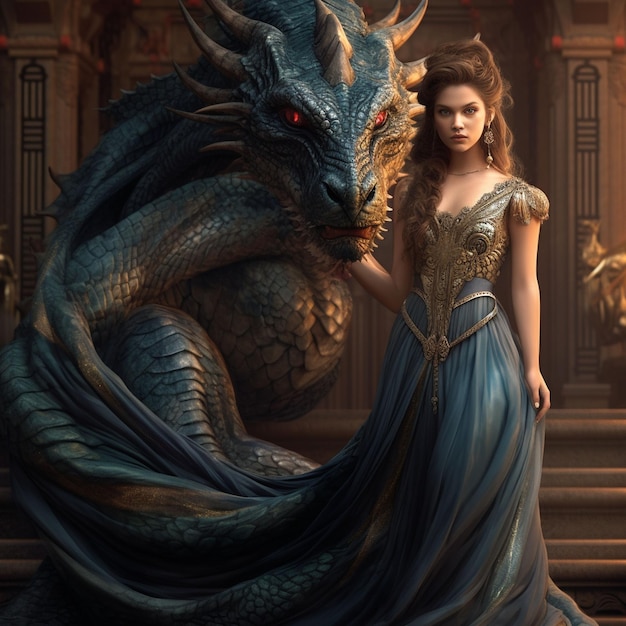 Uma mulher com cara de dragão e cabeça de dragão