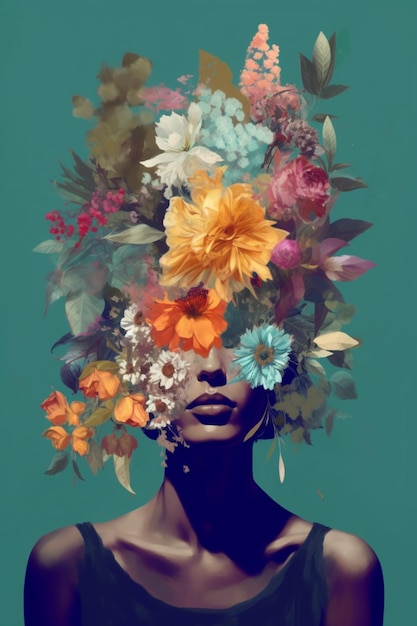 Uma mulher com flores na cabeça