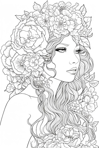 Foto uma mulher com flores no cabelo e uma coroa de flores generativa ai