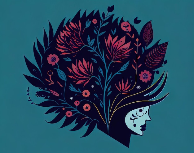 Uma mulher com flores no cabelo