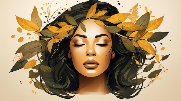 uma mulher com folhas de outono na cabeça