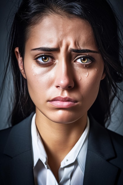 Rosto de mulher de perfil com lágrimas nos olhos, retrato de quadrinhos de  menina chorando