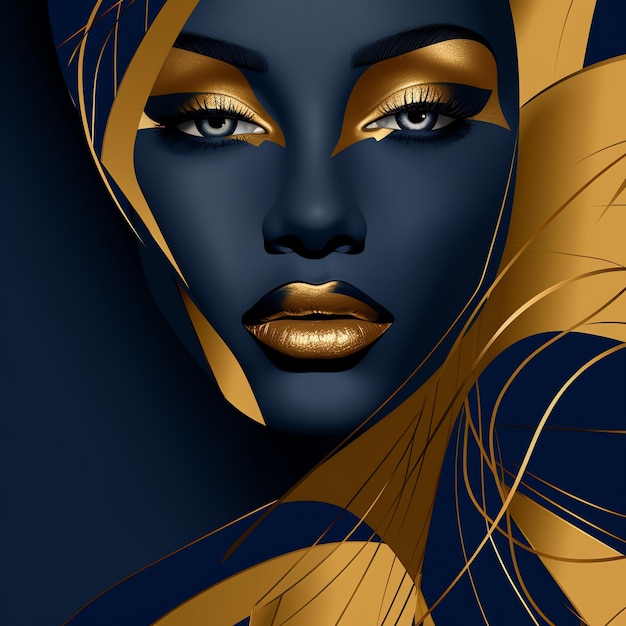 uma mulher com maquiagem dourada e preta