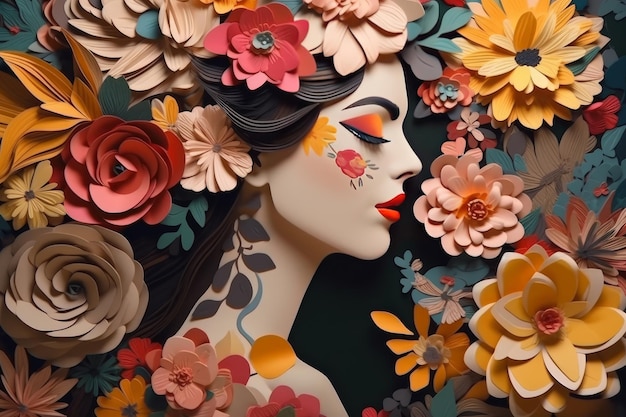 Uma mulher com muitas flores IA generativa abstrata