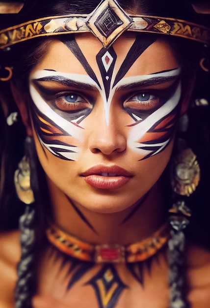 Uma mulher com o rosto pintado como um tigre e a palavra tigre nele