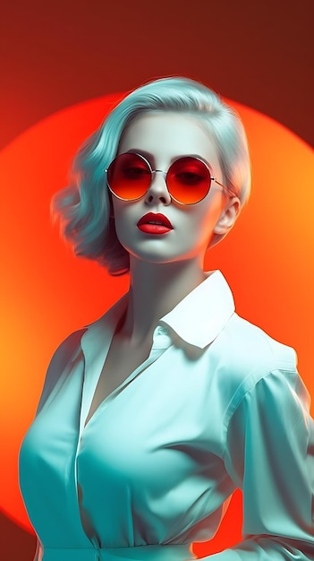 Uma mulher com óculos de sol e um fundo vermelho