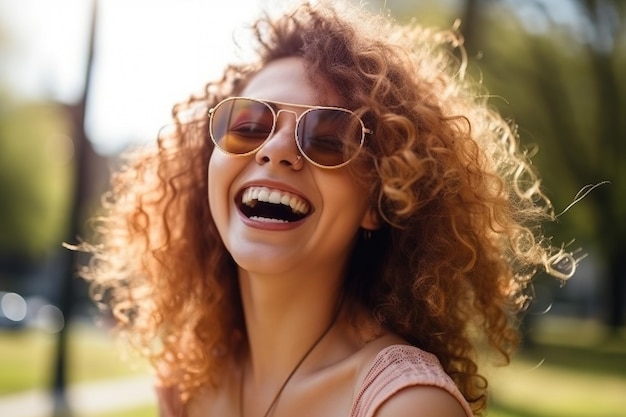 Uma mulher com óculos de sol que diz 'sou uma menina'