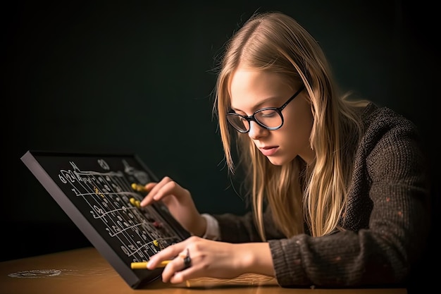 Uma mulher com óculos digitando em um laptop Generative Ai