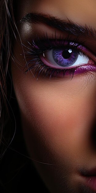 Foto uma mulher com olhos roxos e um olho roxo com íris roxos