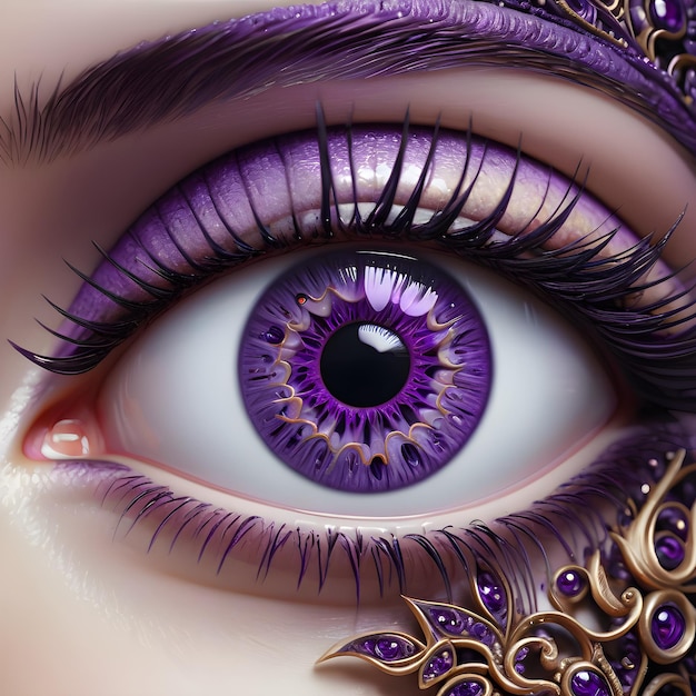 uma mulher com olhos roxos e um olho roxo com um olho loiro que diz e