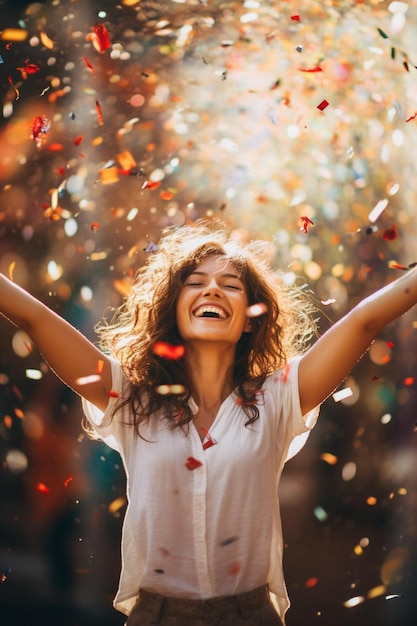 Foto uma mulher com os braços estendidos em celebração