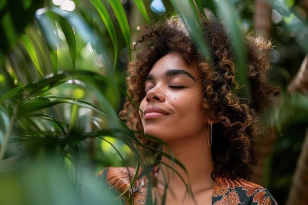 Foto uma mulher com os olhos fechados e os seus olhos fechados