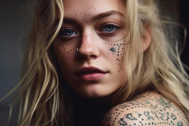 Uma mulher com tatuagens no ombro