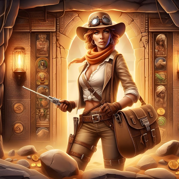 Foto uma mulher com um chapéu de cowboy está de pé na frente de um edifício com uma espada na mão