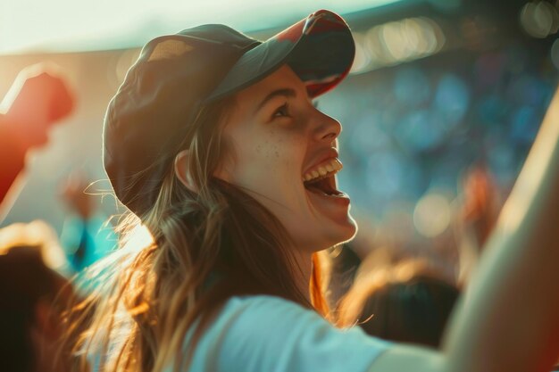 Uma mulher com um chapéu e sorrindo