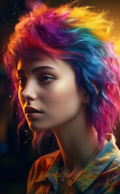 Uma mulher com um corte de cabelo arco-íris