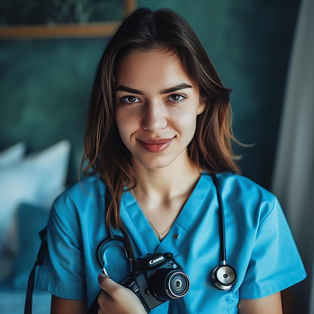 Foto uma mulher com um estetoscópio no pescoço