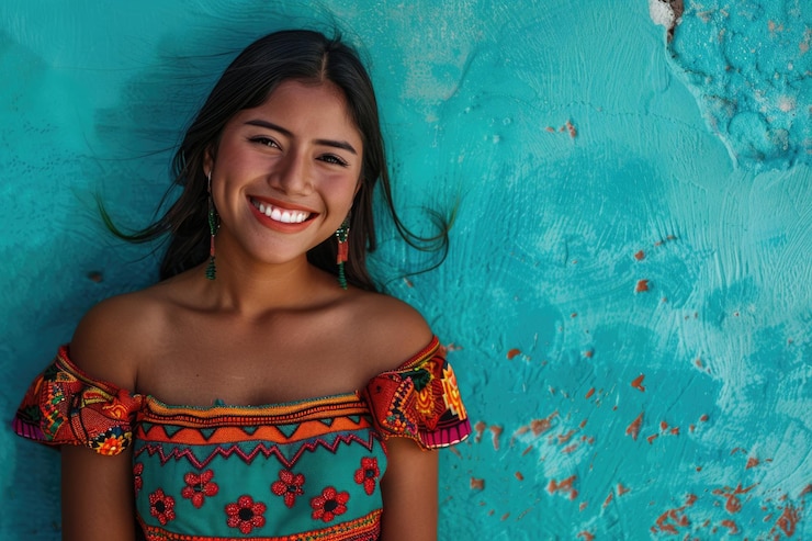 Foto uma mulher com um grande sorriso posa para uma foto