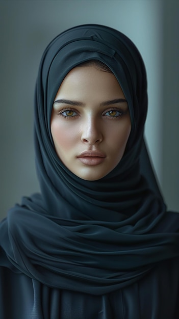 uma mulher com um hijab preto na cabeça