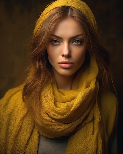 Uma mulher com um lenço amarelo e um lenço