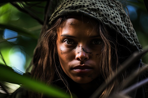 uma mulher com um lenço na cabeça