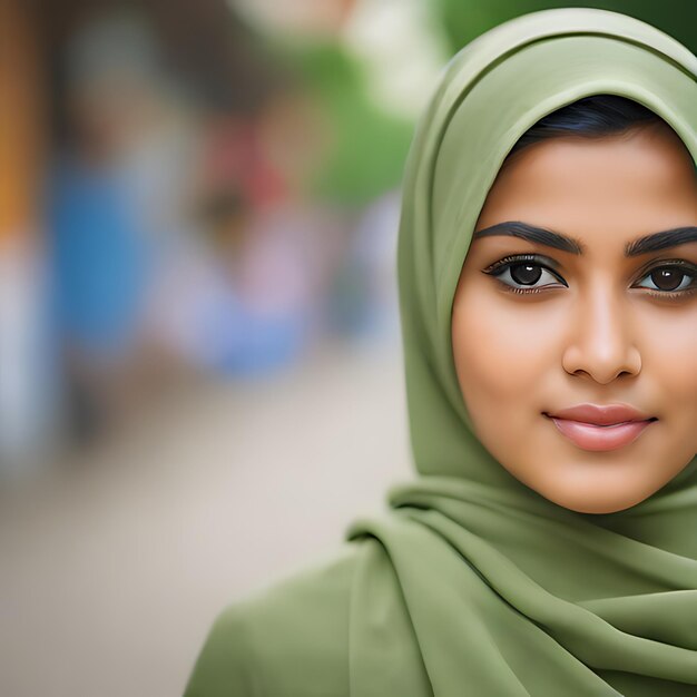 Foto uma mulher com um lenço verde que diz sari