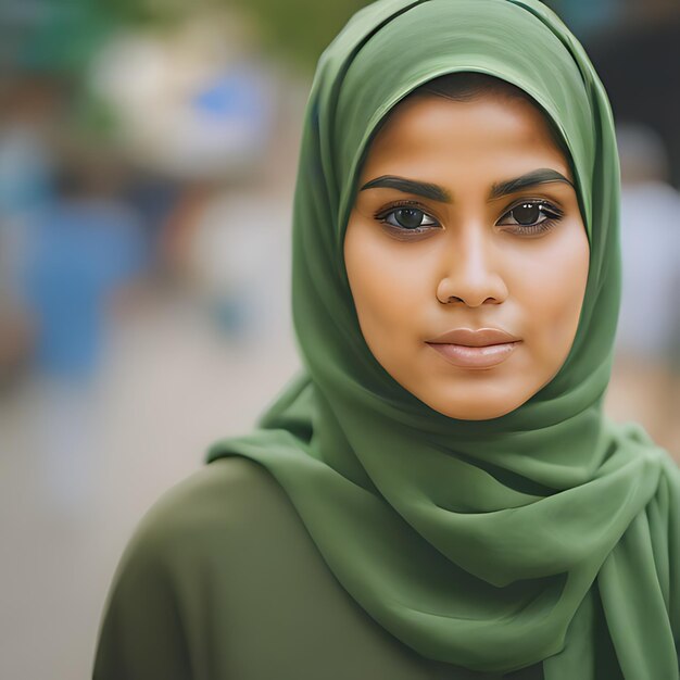 uma mulher com um lenço verde que diz sari