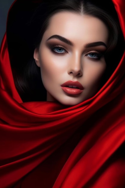 Uma mulher com um lenço vermelho e um lenço vermelho
