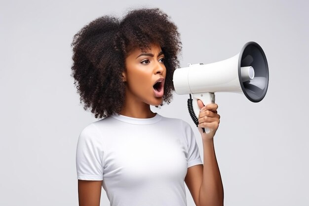 Foto uma mulher com um megafone na mão generativa imagem ai