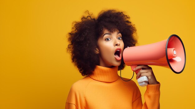 Uma mulher com um megafone rosa