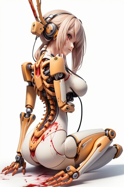 Uma mulher com um robô nas costas