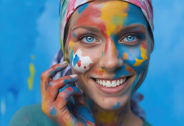 Foto uma mulher com um rosto pintado e um rosto pintada com as cores da bandeira