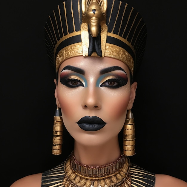 Foto uma mulher com um rosto pintado e uma máscara da deusa.
