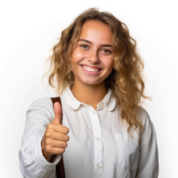 uma mulher com um sinal de positivo que diz "polegar para cima".