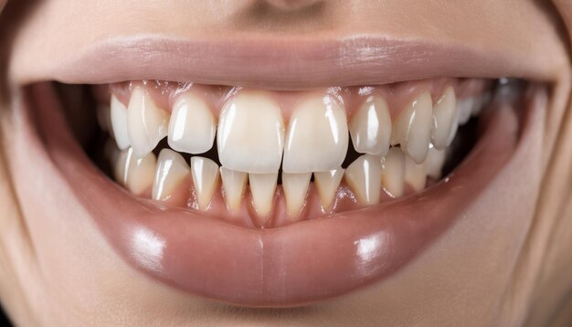Uma mulher com um sorriso brilhante mostrando os dentes