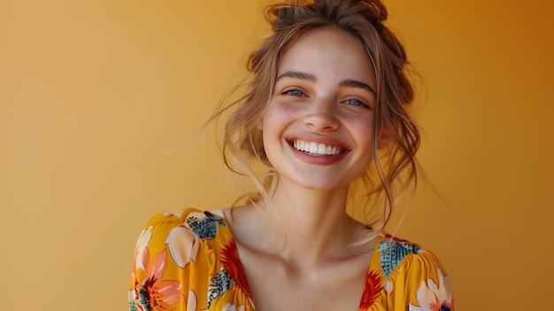 Uma mulher com um sorriso no rosto.